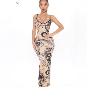 Dragon Tattoos Printed Maxi Dress - fashion nova